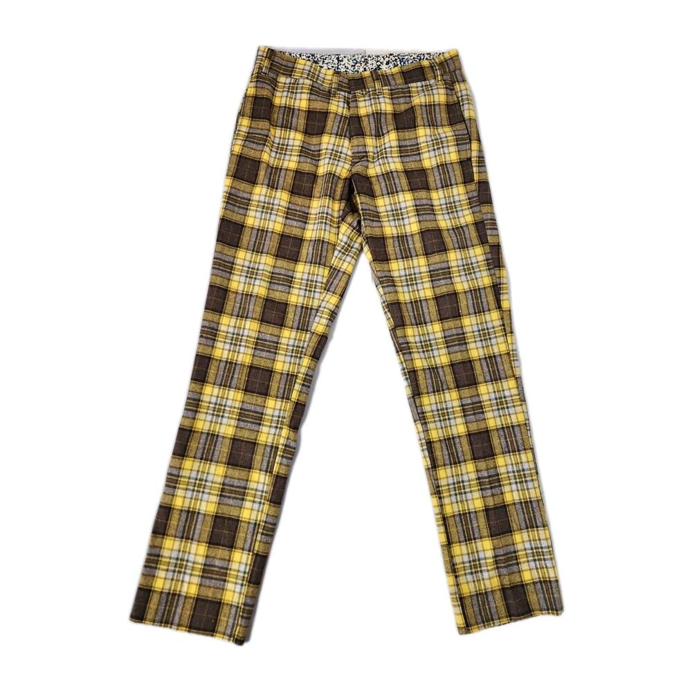 Alessandro Gherardeschi Yellow Tartan Plaid High Rise Wool Pants Womens 33"waist